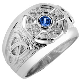 Solid 925 Sterling Silver Trinity Knot Band Blue CZ September Birthstone Celtic Cross Ring (Size 11)