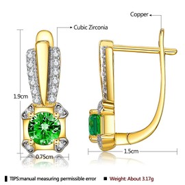 Luxury Yellow Gold Plated Hoop Earrings for Women Wire Stripe Green Cubic Zirconia Drop and Dangle Earrings Party Jewellery Mother Gift