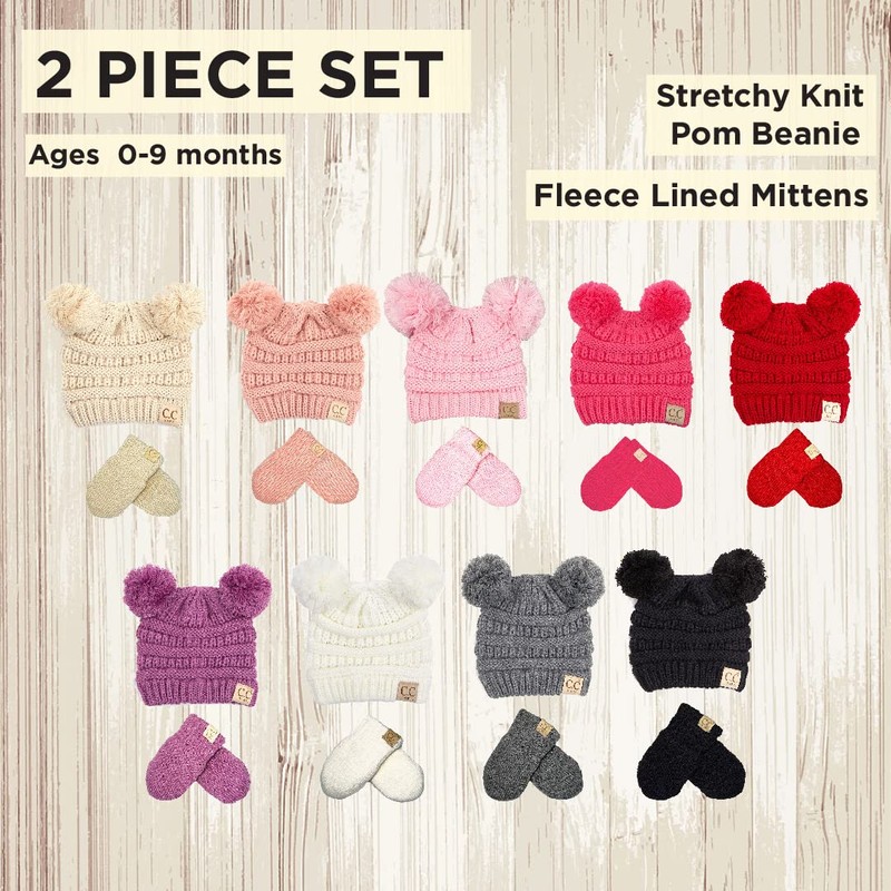 Funky Junque Infant Double Pom Beanie and Mittens Set -