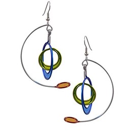 Kinetic Sculpture Inspired Stainless Steel Art Earrings, Modernist Mobile - Blue, Green, Orange