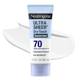 Neutrogena Ultra Sheer Dry Touch Sunscreen Lotion SPF 70 Broad Spectrum UVA UVB Protection Lightweight Water Resistant up to 80 Minutes Oil PABA Oxybenzone Free, 3 fl oz