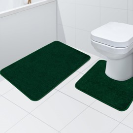 Rururug Bath Mat Sets 2 Piece Washable Microfiber Bathroom Mats New Point Plastic Non-slip Bottom Bath Rug and Toilet Mat Set (Green, 50x80cm+50x40cm)