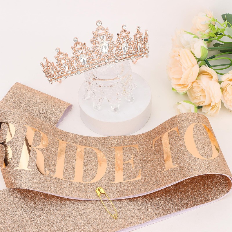 KEUKORZ Bride to be Girl Rose Gold Crown with Sash