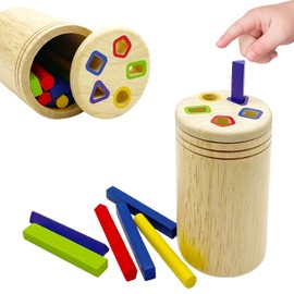 RGEHTE Wooden Montessori Sticks Toys for Kids, 8 Colors Natural Wood Toddler Learning Sorting Toys for 3 Year Old, Sensory Matching Game Birthday Gifts for Boys Girls (Multi-Shaped Stick)