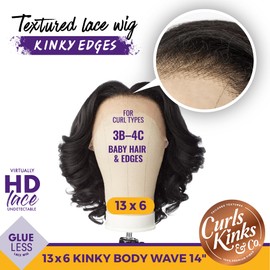 Sensationnel Curls Kinks&Co Synthetic Textured Lace Front Wig - 13X6 Kinky Body Wave 14" (Color:1 JET BLACK)