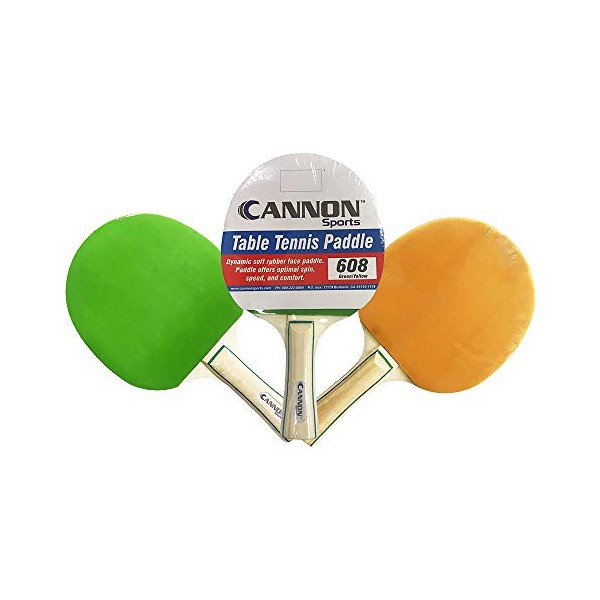 Cannon Sports Ping Pong & Table Tennis Paddles with Rubber Face & Wooden Handles (Green/Yellow)