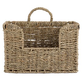 BSTKEY Natural Seagrass Wall Mounted Mail Organizer, Hand-woven Magazine Storage Organizer Wall Hanging File Document Holder Mail Storage Basket for Home Office