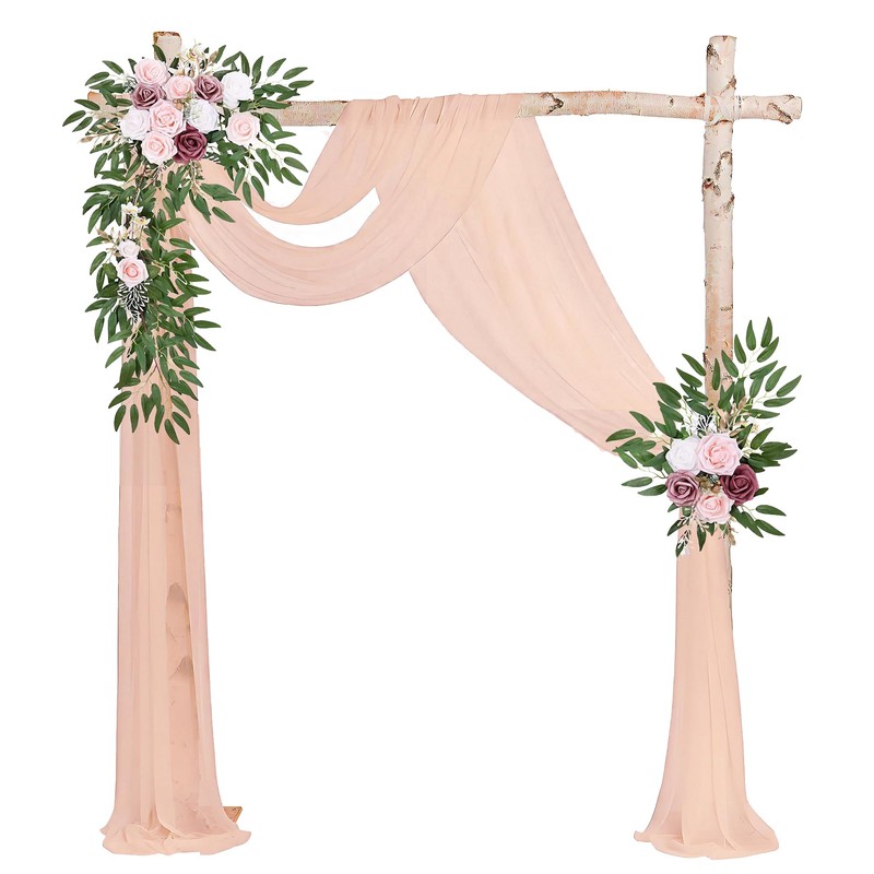 2 Panels 30"x 26.25Ft Wedding Arch Draping Fabric, Cream Sheer