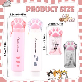 HJZHII 4 Pcs Cute Cat Pencils Sharpener and Erasers Set, Cute Cat Paw Kawaii School Supplies, Retractable Cartoon Eraser Kawaii Pencil Sharpener Cat School Supplies for Office Home