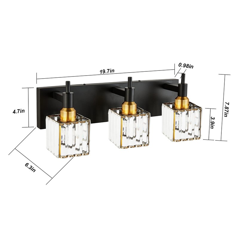 HUOKU Modern Crystal Bathroom Vanity Light 3-Light Brass Wall Light