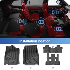 SMABEE Floor Mats for Toyota Sequoia 2023 2024 2025, TPE All Weather Floor Liners Accessories,1st & 2nd & 3rd Row Full Set Car Mats Interior Black