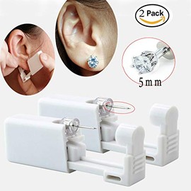 AM RONG MAGIC 2 Pack Ear Piercing Gun,Self Ear Piercing Gun Disposable Ear Piercing Gun Kit with Earring Studs (5mm white crystal)