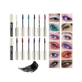 Colored Mascara Sets - 12 Waterproof Colors, Pink, Purple, Blue, White, Black Voluminous & Long Lasting Gift Set