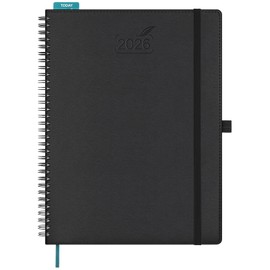 BEZEND 2026 Planner Weekly and Monthly, 8.5" x 11" Large Daily Calendar Book with Half-Hourly Timeslot & Note (Jan-Dec) Pen Holder/Bookmark, Inner Pocket, Spiral Vegan Leather Softcover, Black