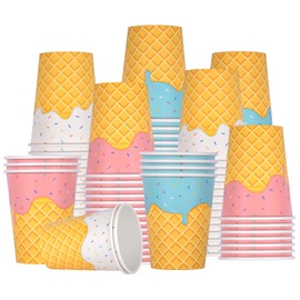 Gatherfun Ice Cream Party Supplies Set for Kids & Girls Birthday Paper Ice Cream Cups,48-Pack 9-oz Perfect for Baby Shower & Ice Cream Birthday Party Decorations（mix 3 designs）, 011107