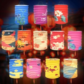 BUZIFU 12pcs Chinese Paper Lanterns: Colorful Paper Lantern Lamps Chinese New Year Lanterns Hanging Japanese Lanterns Decorative Lantern Shades for Birthday Wedding Party (Pink Blue)