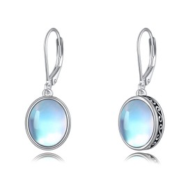 POPLYKE Celtic Moonstone Filigree Teardrop Drop Dangle Earrings Sterling Silver Leverback Earrings Jewelry (D-Vintage Moonstone)