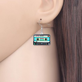 YINYA Acrylic Retro 80s 90s Magnetic Cassette Tape Earrings Vintage Dangle Jewellery for Women Music Lovers Charms Gifts (Blue)