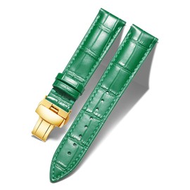 BINLUN Genuine Calfskin Leather Watch Bands Replacement Alligator Strap for Men Women with Silver/Gold/Rose Gold Butterfly Deployment Buckle（Green-G,14mm）