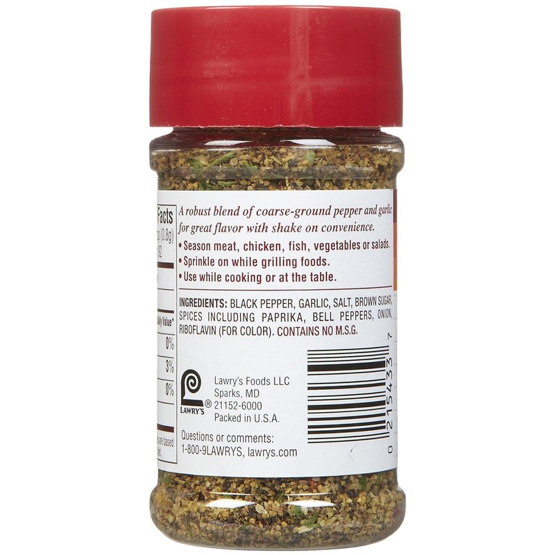 Lawry's Garlic Pepper Coarse Ground Blend, 2.6 oz Shakers, 2