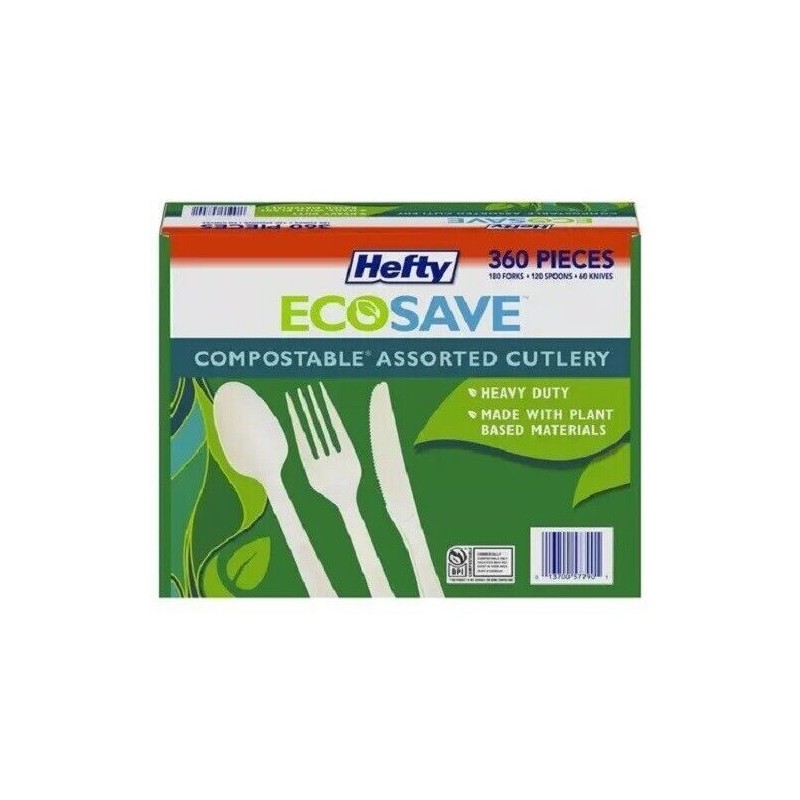 Hefty Ecosave Compostable Assorted Cutlery, 360pc -180 fork, 120 spoon,