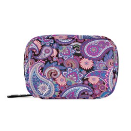 Naanle Traditional Paisley Flowers Pill Box 7 Day Case Travel Organizer Bag with Zipper Floral Portable Weekly Compact Size for Vitamin Supplement Holder, 4.6 x 3.14 x 1.88 Inch, Purple