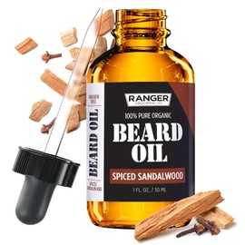 Beard Oil and Leave In Conditioner - Spiced Sandalwood by Leven Rose 100% Pure Natural Organic for Groomed Beards, Mustaches, and Moisturized Skin - 1 oz
