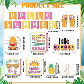 Pinkunn 19 Pcs Hawaii Summer Tiered Tray Decor Beach Tiered Tray Decor Kitchen Sign Rustic Wooden Sunshine Summer Decorations for Home Farmhouse Table Holiday Decorative Trays (Sunglasses Slippers)