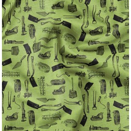 Soimoi Green Japan Crepe Satin Fabric Gardening Tools & Hardware Printed Craft Fabric by the metre 42 Inch Wide