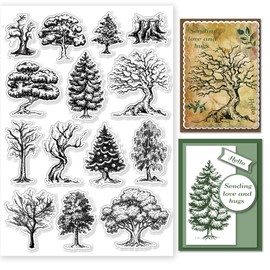 GLOBLELAND Nature Woods Trees Clear Stamps Tree Clear Stamps Trees Unmounted Clear Rubber Stamp for DIY Scrapbooking Photo Album Decorative Cards Making Stamp Sheets Film Frame 8.27x5.83 inch
