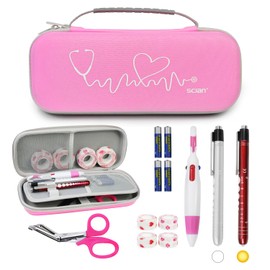 Scian 13pcs Stethoscope Case Kit, Portable Stethoscope Case Included Medical Scissor, Penlights, Nurse Accessories for Doctors Medical Students Nurses Gift, Pink
