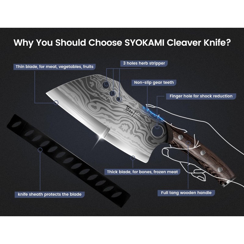 Meat Cleaver Chef Knife with Sheath, 7.7 Inch Butcher Knife