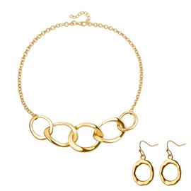 ZKFSIE 1 Necklace and 1 Pair Of Earrings, Chunky Gold Necklace, Suitable for Ladies to Attend Parties, Dances, Performances, Weddings and Other Occasions or Wear On A Daily Basis
