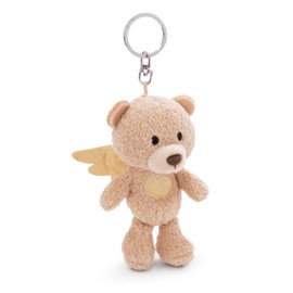 NICI Keyring "Dein Guardian Angel" Bear with Heart 10 cm Beige Plush Companion Cuddly Toy Pendant with Key Ring for Lanyard, Key Ring and Key Holder