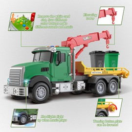2.4GHz Remote Control Garbage Truck – RC Trash Truck with 2 Loader Trash Cans, 4 Channel Recycling Truck, Lights & Sounds, 2 Batteries, 28PCS Traffic Signs – Educational Toy Gift for Kids Ages 3-8
