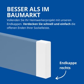 REESE Strip End for Skirting Boards, End Cap Right 18 x 60 mm, White, Perfect Fit, Weimar Profile, Easy Installation without Drilling