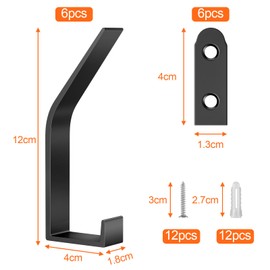 Avesteir Pack of 6 Coat Hooks Stainless Steel Coat Hooks Wall with Matt Black Wall Hooks with 24 Screws Hooks Wardrobe Space Saving Modern for Jackets Coats Clothes Scarves Handbags and More