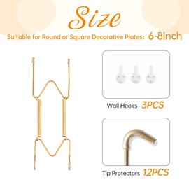 Bilillo 3 Pack Plate Hangers for The Wall, Suitable for 6-8 inch Art Plate, Stainless Steel Invisible Heavy Duty Wire Plate Holder with Wall Hooks, Plate Hangers for Displaying Plates, Platter, Dish