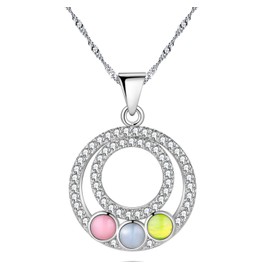 Uloveido Cubic Zirconia Double Circle Round Pendants Necklaces Friendship Ring Necklace Wedding Jewelry for Women PN4308
