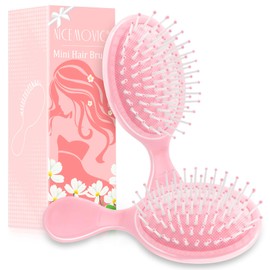 NICEMOVIC Mini Wet Hair Brush 2 Pack, Bachelorette Party Favors, Small Travel Hair Brush for Girls Toddler Kids Women, Stocking Stuffers for Girls Women, Bridesmaid Gifts, Spa Party Supplies (Pink)