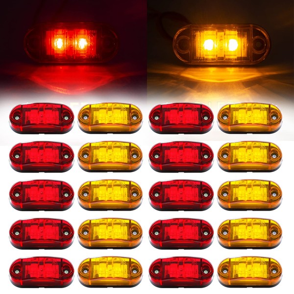 (10x Amber, 10x Red) 2.5 Inch 2 Diode Trailer Marker