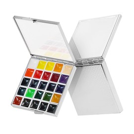 Funto Mini Watercolor Paint Set, All-In-One 24-Color Premium Pocket Travel Paint Kit, with Crossbody Bag, Watercolor Journal, Water Brush, Paint Water Cup, and Magnetic Clip, Ideal for Art Lovers