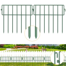 28 Pack Green Animal Barrier Fence, Adavin No Dig Garden Decorative Fence 1.5" Gap, Rustproof Metal Dig Deterrent Panel Border for Dog Rabbits, Ground Stakes Outdoor Patio,Total 30 Ft(L) X 10 in(H)