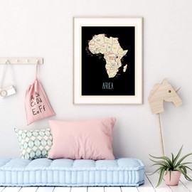 Africa Wall Map Poster (11" x 14") Black and off white - Detailed Map of Africa with all African Countries - Modern Africa Travel Map Wall Decor for Home, Bedroom, Classroom or Office