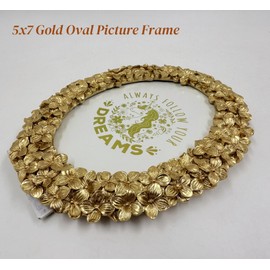 5x7 Oval Picture Frame Embossed Flower Art Deco Ornate Photo Frames 5 x 7 Floral for Tabletop and Wall Mount with Glass Front Home Decor (Gold)