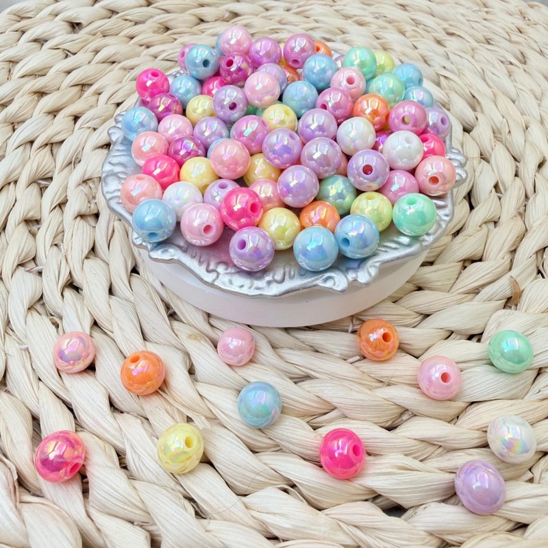 Fiozroor 100 Pcs 10mm Iridescent Colorful Pearl Craft Beads