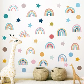 76pcs Boho Rainbow Wall Sticker - Wall Decal Peel and Stick Vinyl Wall Stickers Star and Dots for Kids Nursery Bedroom Living Room Playroom Classroom Wall Decor
