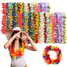 24PCS Hawaiian Leis for Luau Party Colorful Tropical Hawaiian Bulk Hula Dance Party Decor, Flower Leis Summer Beach Pool Party Decorations Favors Supplies