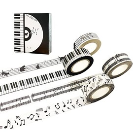 Juego de 4 rollos de cinta adhesiva para piano en blanco y negro con diseño de piano y cambiador, diseño de bastón de gato, juego de 4 rollos – Decorativo, cuaderno de recortes japonés