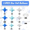 Blue Silver Star Balloons,15Pcs Silver Blue Star Foil Balloons,26/18/10 Inch